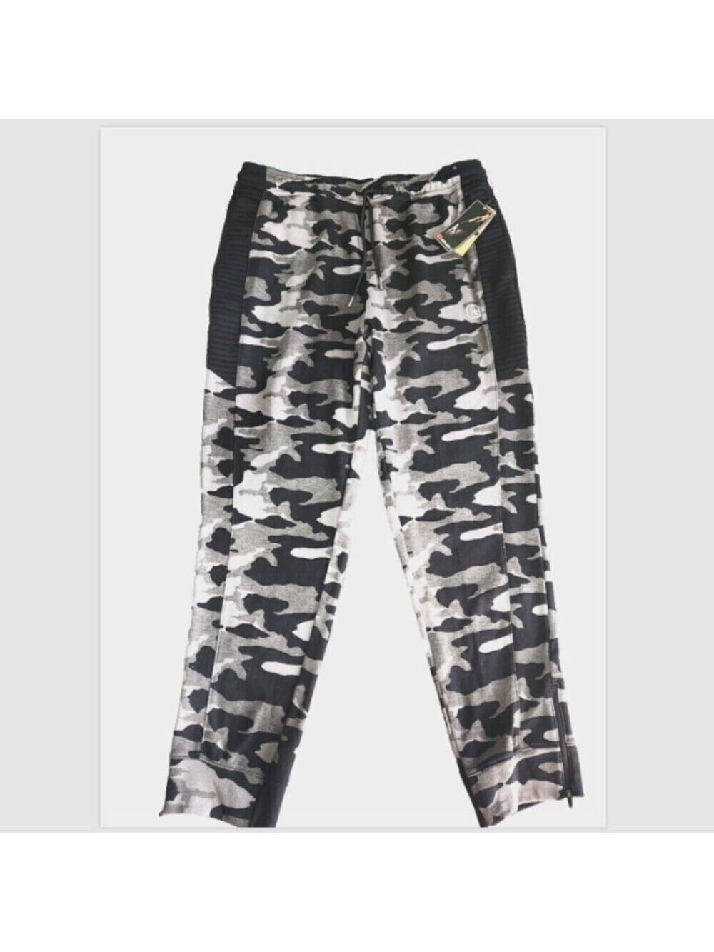 AND1 Jogging Pants Mens XL Black Camouflage Zippered Ankle Ribbed Side P…